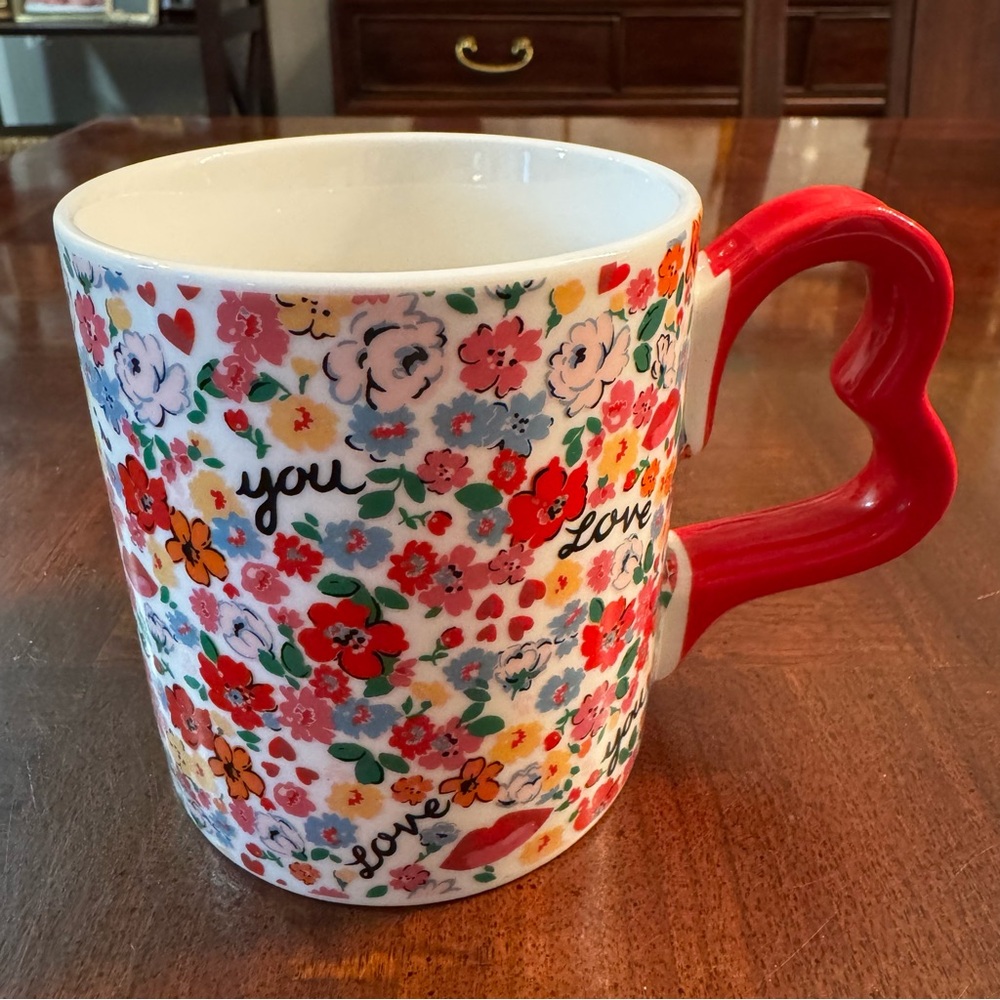 Cath Kidston London Red Heart Handle Floral Mug